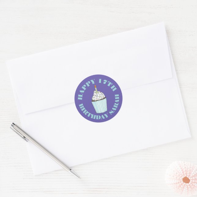 Happy Birthday Blue Cupcake Sprinkles Frosting Classic Round Sticker (Envelope)