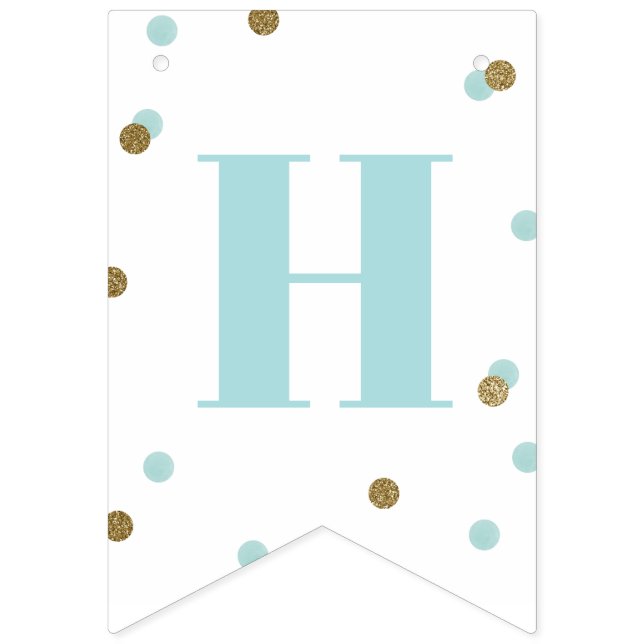 Happy Birthday Blue Gold Confetti First Birthday Bunting Flags (Second Flag)