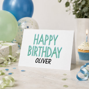 Happy Birthday Blue Green Markers Personalize Name Card