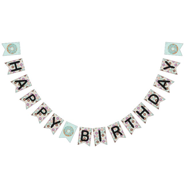 HAPPY BIRTHDAY Blue Iced Doughnuts Sweetest One Pa Bunting Flags (All)