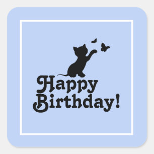 Happy Birthday Blue Kitten and Butterfly Sticker