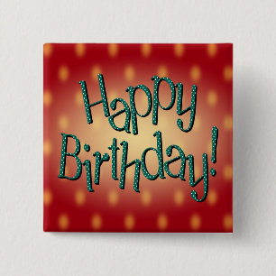 Happy Birthday Blue Polka Dot Text Red Bkgrd 2 Inch Square Button