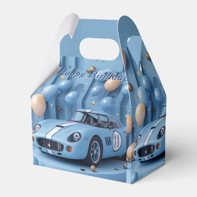 Happy Birthday Blue Race Car Balloons Favor Box (Front Side)