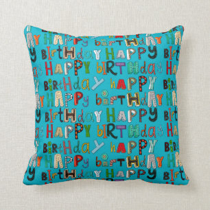 happy birthday blue throw pillow
