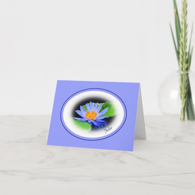 Happy Birthday Blue Water Lily Note Greeting Cards (Front)