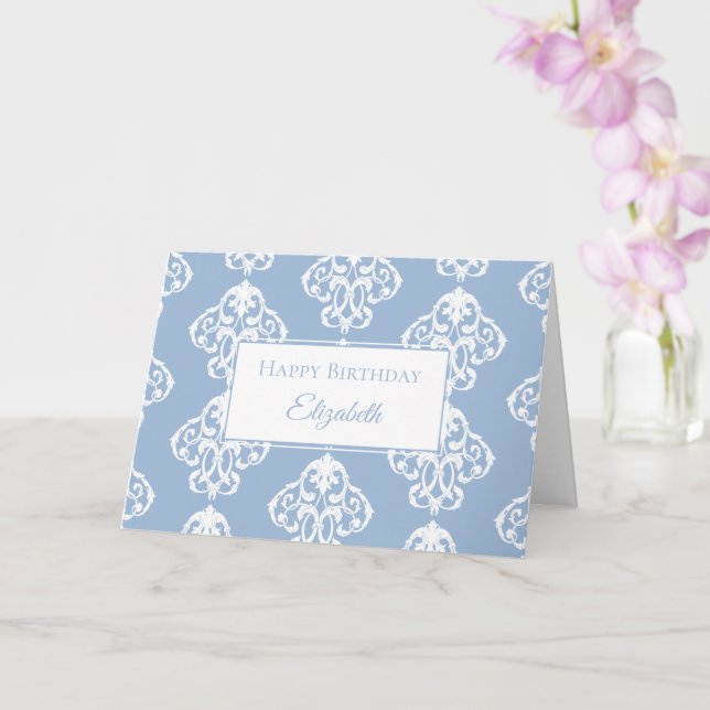 Happy Birthday Blue White Baroque  Card (Orchid)