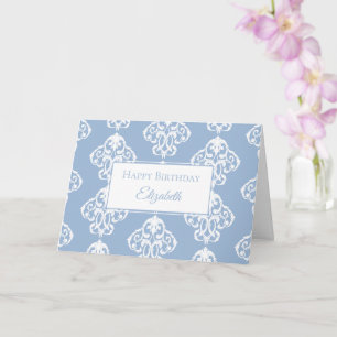 Happy Birthday Blue White Baroque  Card