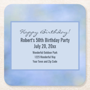 Happy Birthday Blue Yellow Abstract Palo Verde Square Paper Coaster