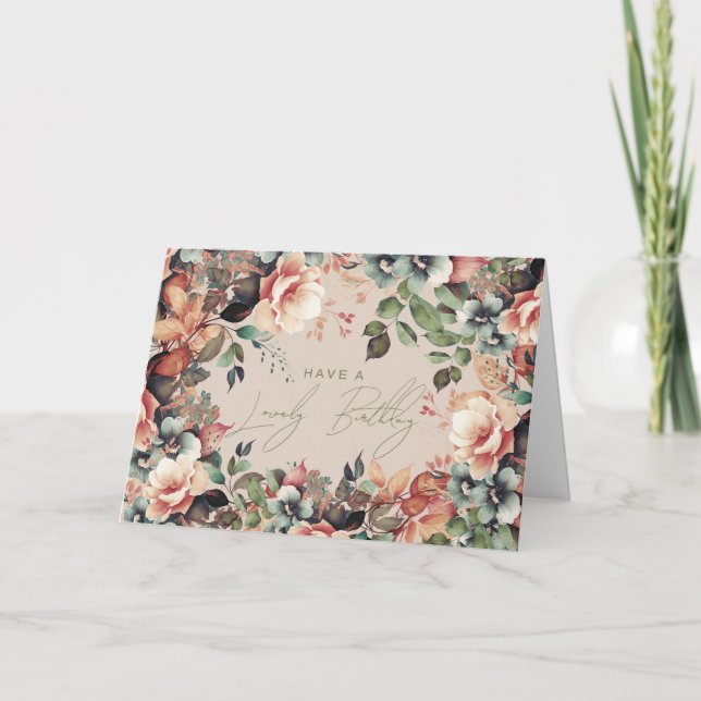 Happy Birthday Boho Garden Floral Champagne  Card (Front)