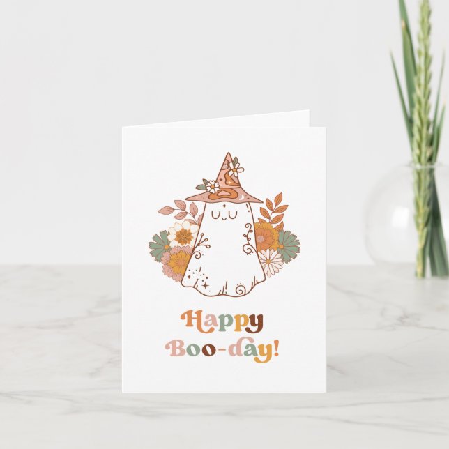 Happy Birthday Boho Halloween Ghost Greeting Card (Front)