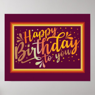 Happy Birthday boho retro colours  Poster