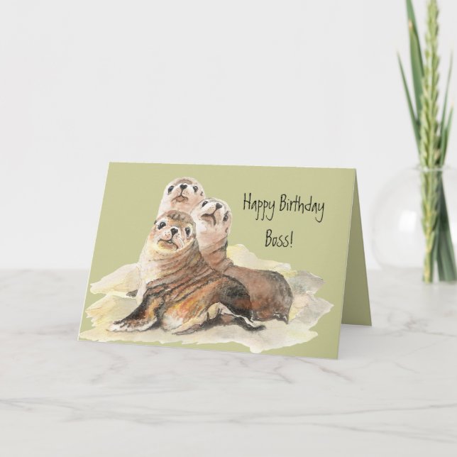 Happy Birthday Boss from Group of Cute Seals Card (Front)