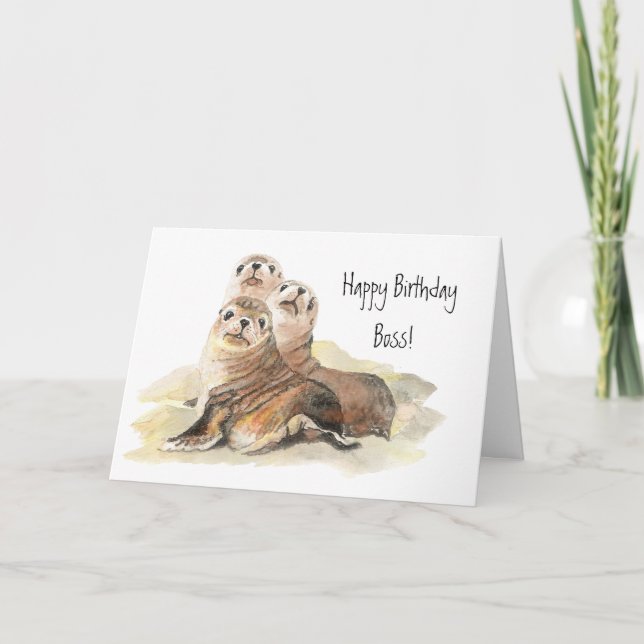 Happy Birthday Boss from Group of Cute Seals Card (Front)