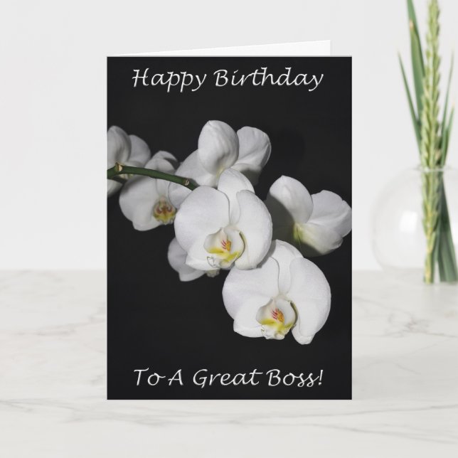 Happy Birthday Boss White Orchid Card (Front)