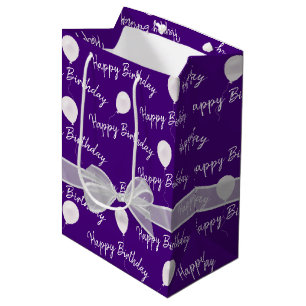 Happy Birthday Bow and Balloons  Medium Gift Bag