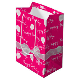 Happy Birthday Bow and Balloons   Medium Gift Bag