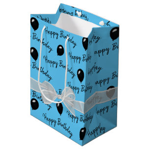 Happy Birthday Bow and Black Balloons Medium Gift Bag