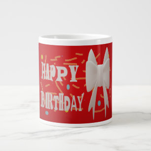 Happy birthday bow and patterns color red  large coffee mug