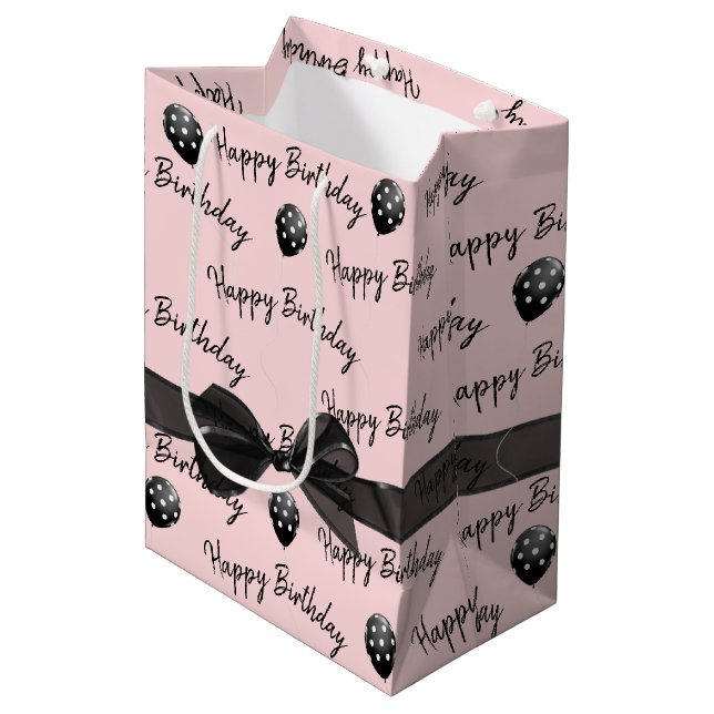 Happy Birthday Bow and Polka Dot Balloons Medium Gift Bag (Front Angled)