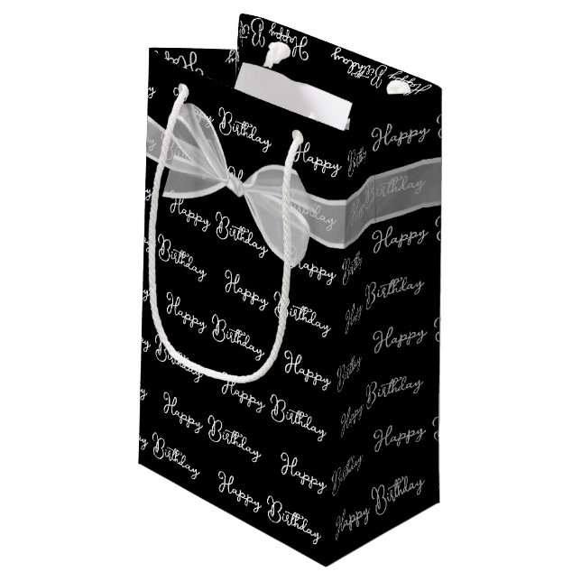 Happy Birthday Bow On Black Small Gift Bag (Back Angled)