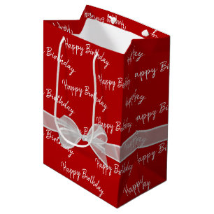 Happy Birthday Bow on Red Medium Gift Bag