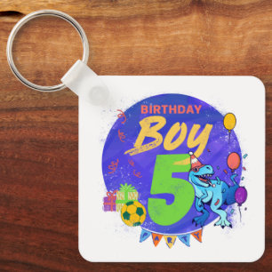 Happy Birthday Boy 5th Fifth Birthday Dinosaur Keychain
