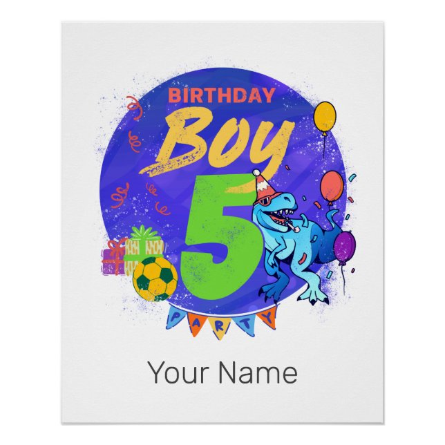 Happy Birthday Boy 5th Fifth Birthday Dinosaur Poster (Front)
