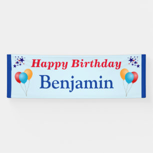 Happy Birthday Boy Men Name Balloons Star Any Year Banner