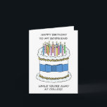 Happy Birthday Boyfriend Away at College Card<br><div class="desc">A simple image of a white birthday cake decorated with a blue bow and multi colored lit candles. The image is accompanied by the words 'Happy Birthday to my boyfriend while you're away at college'. The image is set against a white background.</div>