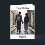 Happy Birthday Boyfriend | Couple Holding Hands Card<br><div class="desc">Personalized Birthday card. Ai generated people holding hands in love walking down and urban alley.</div>