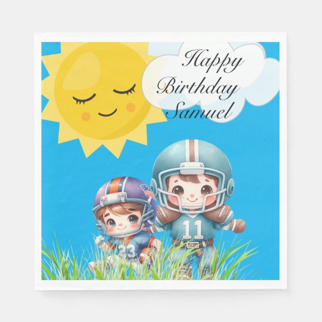 Happy Birthday boy's playing football Napkin (Front)