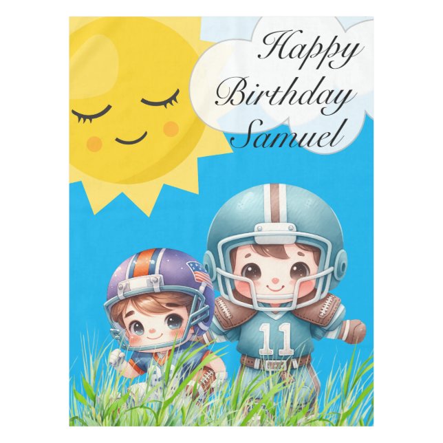  Happy Birthday boy's playing football Tablecloth (Front)
