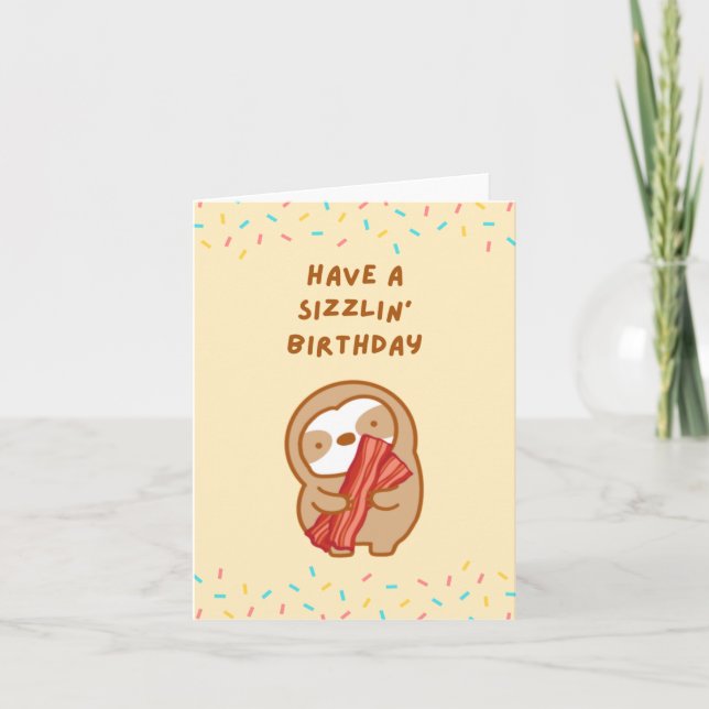 Happy Birthday Breakfast Bacon Sloth Card (Front)
