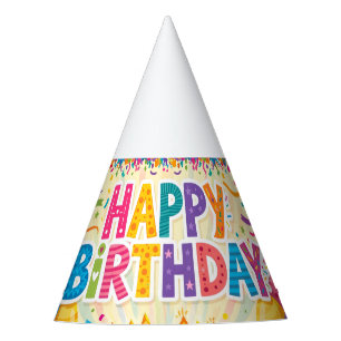 Happy birthday bright loud blank card party hat
