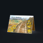 Happy Birthday Brother-in-Law Railroad Tracks Card<br><div class="desc">Happy Birthday to a brother-in-law with a railroad theme featuring vintage wooden railway tracks along a hillside with blooming rabbitbrush in the Nevada desert with distant purple mountains and snow peaks hand painted with watercolor.</div>