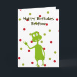 Happy Birthday Brother Space Alien Card<br><div class="desc">Birthday card for that special brother. Drawing of green space alien on a red and green polka dot background. You can edit the text to customize this card for anyone and/or any occasion.</div>