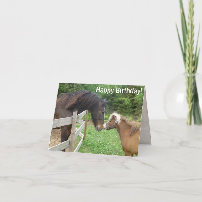 Happy  Birthday Brown Miniature Draught Shire Hors Card (Front)