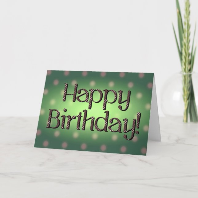 Happy Birthday Brown Polka Dot Text Green Bkgrd Card (Front)