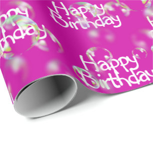 Happy Birthday Bubbles on Pink Wrapping Paper