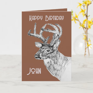 Happy Birthday Buck Deer Wildlife Drawing Card