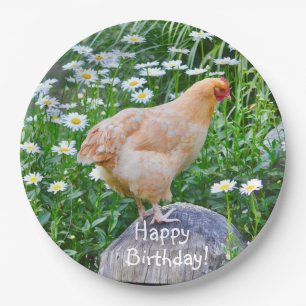 Happy Birthday Buff Orpington Chicken Paper Plate