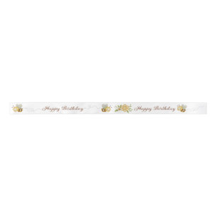 Happy Birthday Bumble Bee Floral Ribbon Satin Ribbon