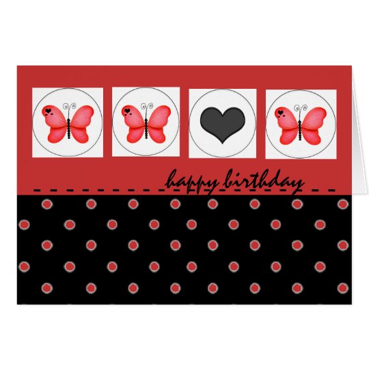 Happy Birthday Butterflies and Polka Dot Red Card