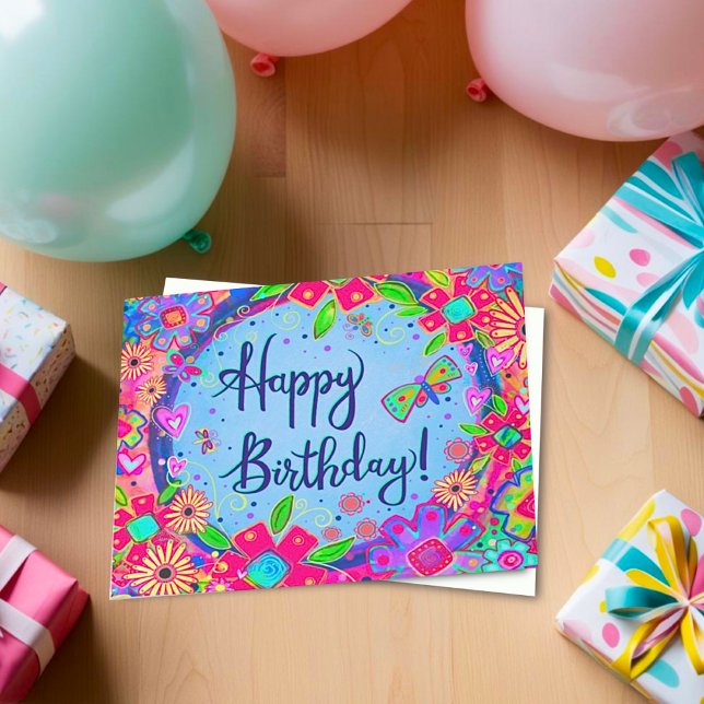 Happy Birthday Butterfly Floral Girly Card (Creator Uploaded)