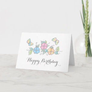 Happy Birthday, Butterfly Floral Watercolor Card