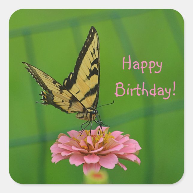 Happy Birthday Butterfly Garden Square Sticker (Front)