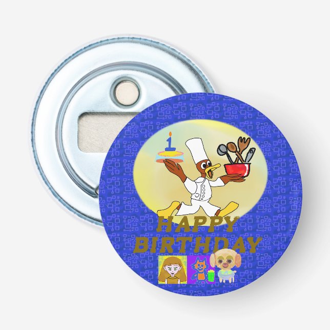 Happy Birthday Button Bottle Opener (Front)