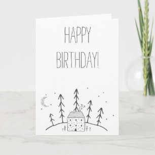 Happy Birthday Cabin Moon Woodland Forest Card