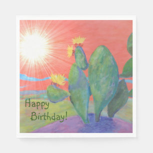 Happy Birthday Cactus Sunset Napkin