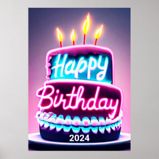 Happy Birthday Cake 2024 Bday Party Poster